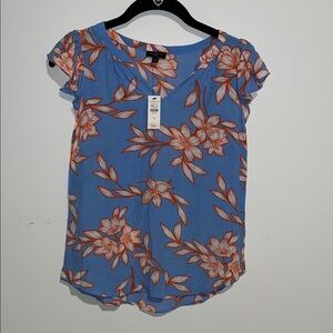 Talbots Blue and Orange Floral Blouse